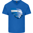 Curled Salvador Flag Salvadoran Day Football Mens V-Neck Cotton T-Shirt Royal Blue