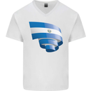 Curled Salvador Flag Salvadoran Day Football Mens V-Neck Cotton T-Shirt White