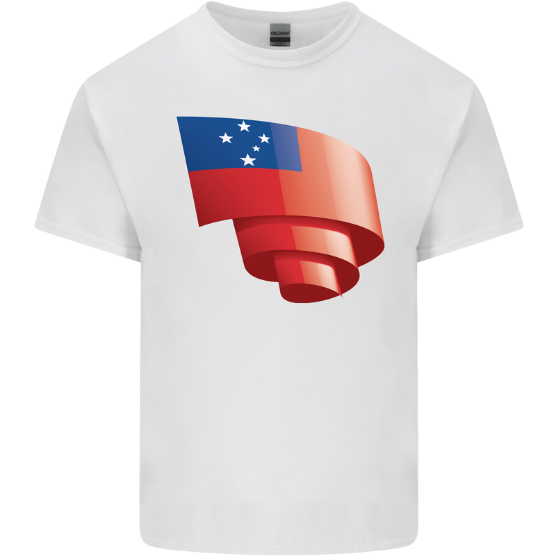 Curled Samoa Flag Samoan Day Football Mens Cotton T-Shirt Tee Top White