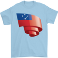 Curled Samoa Flag Samoan Day Football Mens T-Shirt 100% Cotton Light Blue