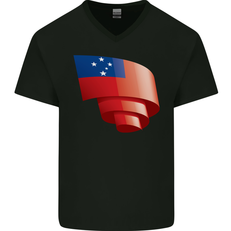 Curled Samoa Flag Samoan Day Football Mens V-Neck Cotton T-Shirt Black
