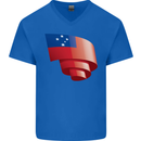 Curled Samoa Flag Samoan Day Football Mens V-Neck Cotton T-Shirt Royal Blue