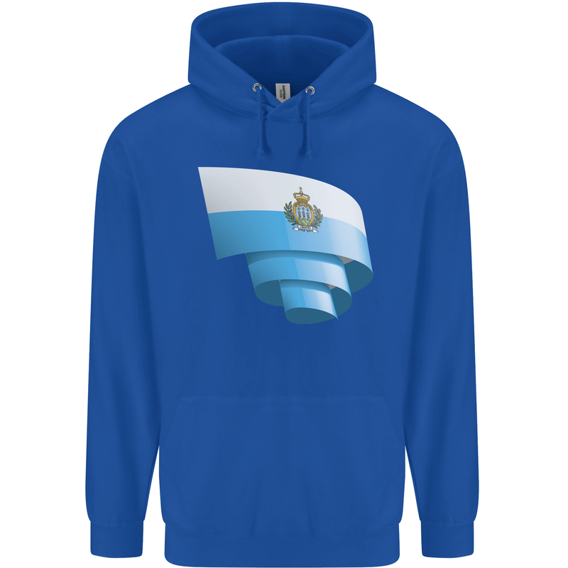 Curled San Marino Flag Sammarinese Day Football Childrens Kids Hoodie Royal Blue