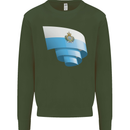 Curled San Marino Flag Sammarinese Day Football Kids Sweatshirt Jumper Forest Green