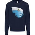 Curled San Marino Flag Sammarinese Day Football Kids Sweatshirt Jumper Navy Blue
