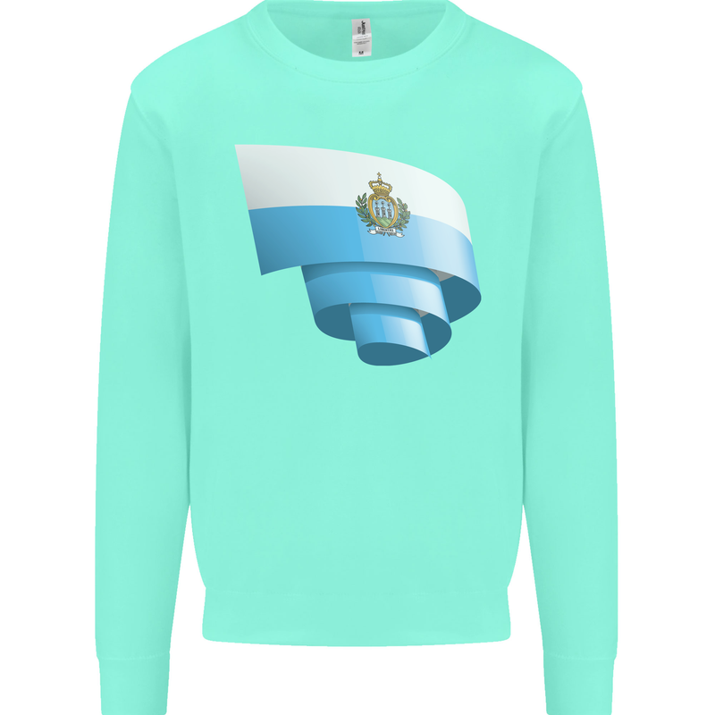 Curled San Marino Flag Sammarinese Day Football Kids Sweatshirt Jumper Peppermint