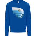 Curled San Marino Flag Sammarinese Day Football Kids Sweatshirt Jumper Royal Blue