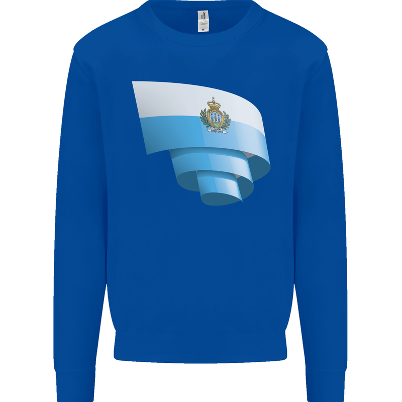 Curled San Marino Flag Sammarinese Day Football Kids Sweatshirt Jumper Royal Blue
