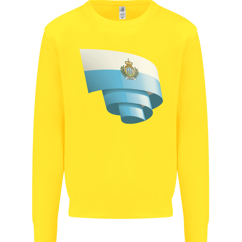 Curled San Marino Flag Sammarinese Day Football Kids Sweatshirt Jumper Yellow