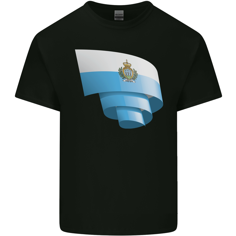 Curled San Marino Flag Sammarinese Day Football Kids T-Shirt Childrens Black