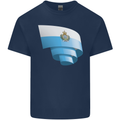 Curled San Marino Flag Sammarinese Day Football Kids T-Shirt Childrens Navy Blue