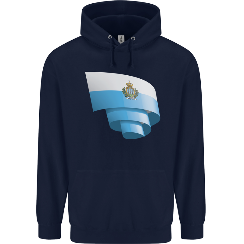 Curled San Marino Flag Sammarinese Day Football Mens 80% Cotton Hoodie Navy Blue