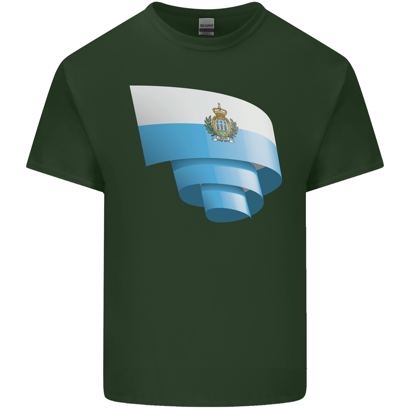 Curled San Marino Flag Sammarinese Day Football Mens Cotton T-Shirt Tee Top Forest Green