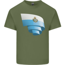 Curled San Marino Flag Sammarinese Day Football Mens Cotton T-Shirt Tee Top Military Green