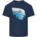 Curled San Marino Flag Sammarinese Day Football Mens Cotton T-Shirt Tee Top Navy Blue