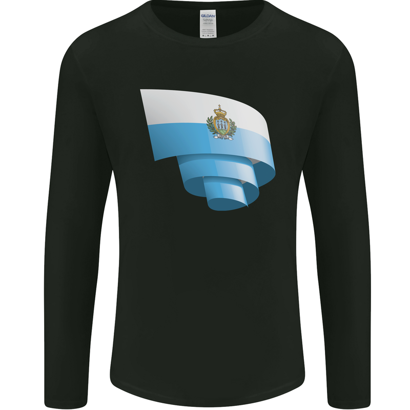 Curled San Marino Flag Sammarinese Day Football Mens Long Sleeve T-Shirt Black