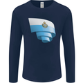 Curled San Marino Flag Sammarinese Day Football Mens Long Sleeve T-Shirt Navy Blue