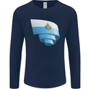 Curled San Marino Flag Sammarinese Day Football Mens Long Sleeve T-Shirt Navy Blue
