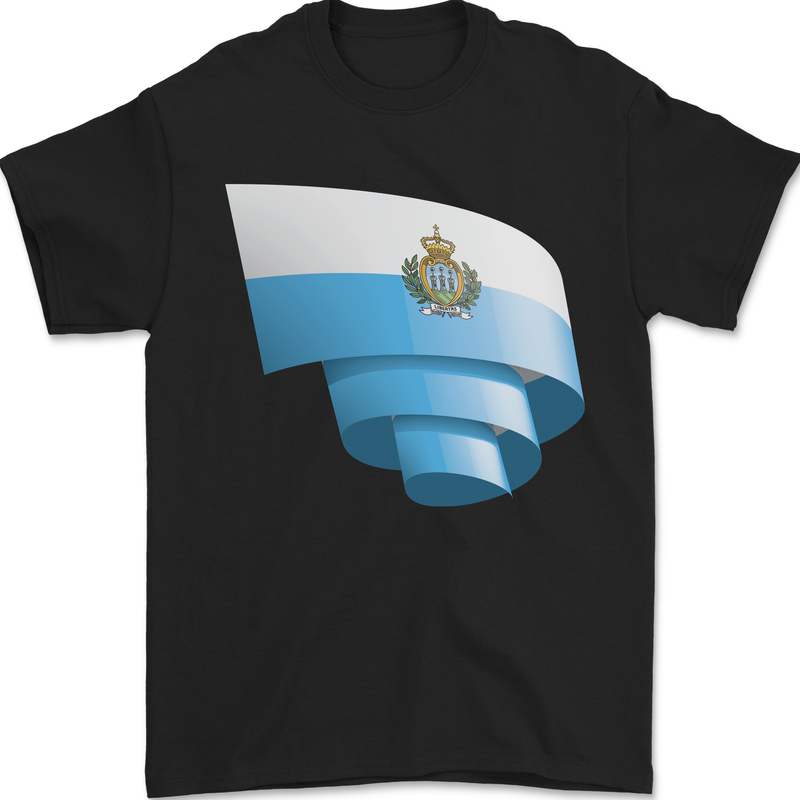 Curled San Marino Flag Sammarinese Day Football Mens T-Shirt 100% Cotton Black