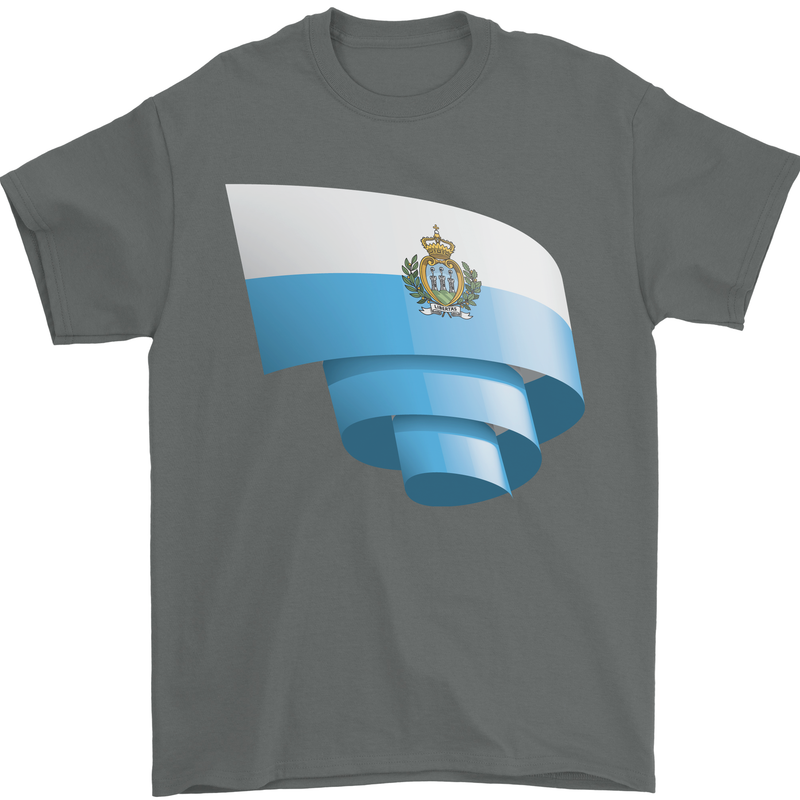 Curled San Marino Flag Sammarinese Day Football Mens T-Shirt 100% Cotton Charcoal