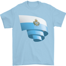 Curled San Marino Flag Sammarinese Day Football Mens T-Shirt 100% Cotton Light Blue