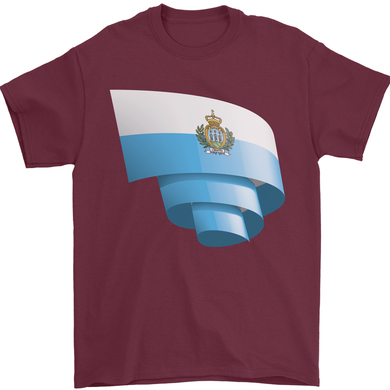 Curled San Marino Flag Sammarinese Day Football Mens T-Shirt 100% Cotton Maroon
