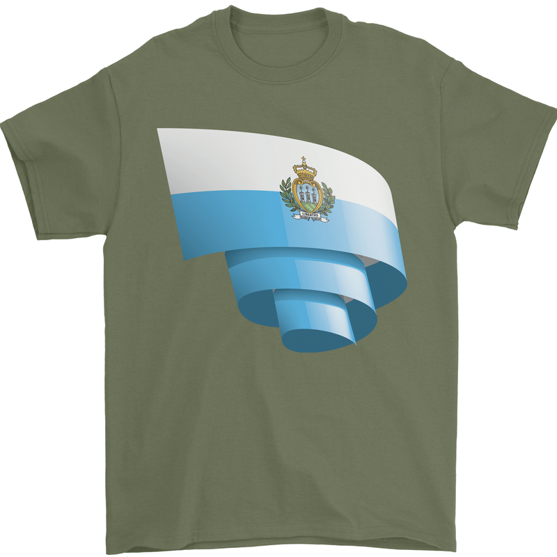 Curled San Marino Flag Sammarinese Day Football Mens T-Shirt 100% Cotton Military Green