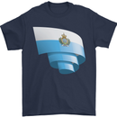 Curled San Marino Flag Sammarinese Day Football Mens T-Shirt 100% Cotton Navy Blue