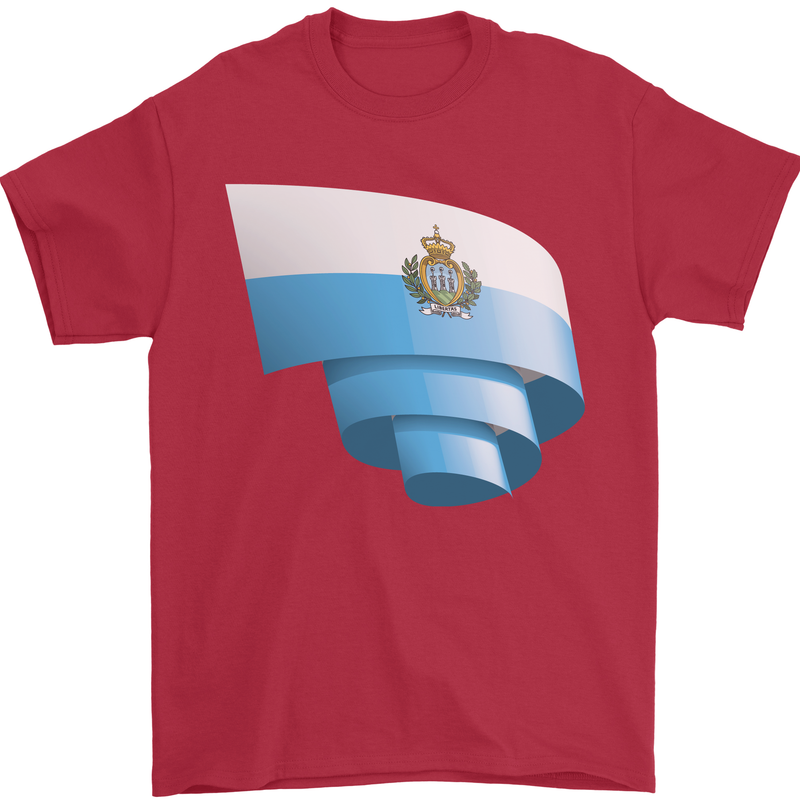 Curled San Marino Flag Sammarinese Day Football Mens T-Shirt 100% Cotton Red