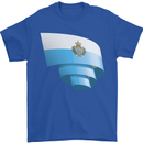 Curled San Marino Flag Sammarinese Day Football Mens T-Shirt 100% Cotton Royal Blue