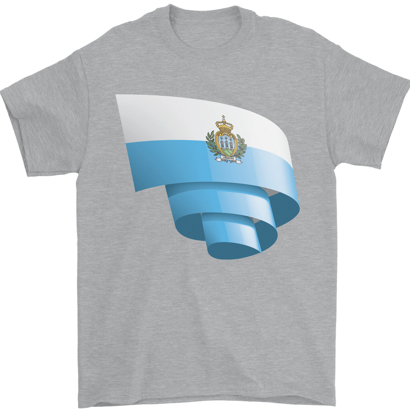 Curled San Marino Flag Sammarinese Day Football Mens T-Shirt 100% Cotton Sports Grey