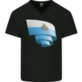 Curled San Marino Flag Sammarinese Day Football Mens V-Neck Cotton T-Shirt Black