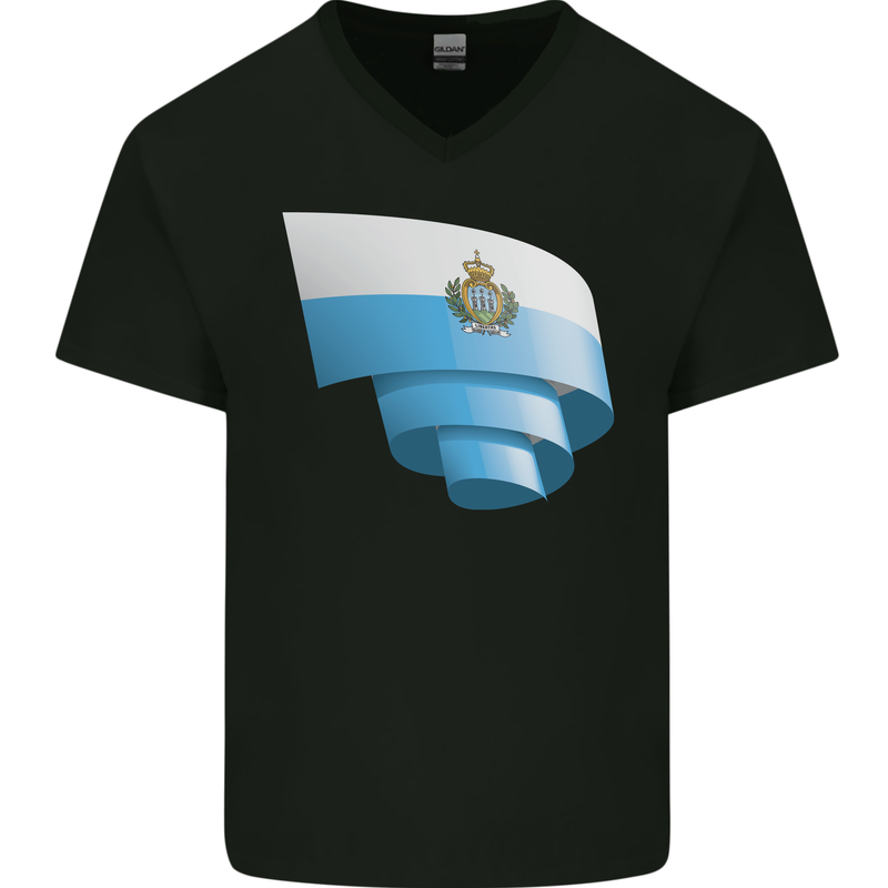Curled San Marino Flag Sammarinese Day Football Mens V-Neck Cotton T-Shirt Black