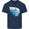 Curled San Marino Flag Sammarinese Day Football Mens V-Neck Cotton T-Shirt Navy Blue