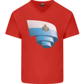Curled San Marino Flag Sammarinese Day Football Mens V-Neck Cotton T-Shirt Red