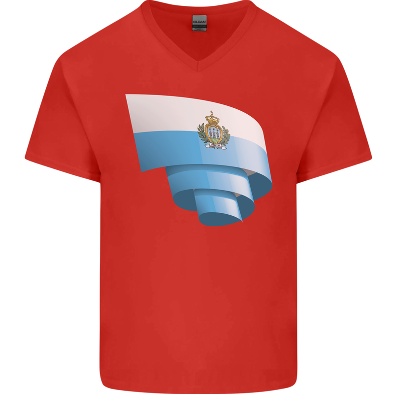 Curled San Marino Flag Sammarinese Day Football Mens V-Neck Cotton T-Shirt Red