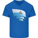 Curled San Marino Flag Sammarinese Day Football Mens V-Neck Cotton T-Shirt Royal Blue
