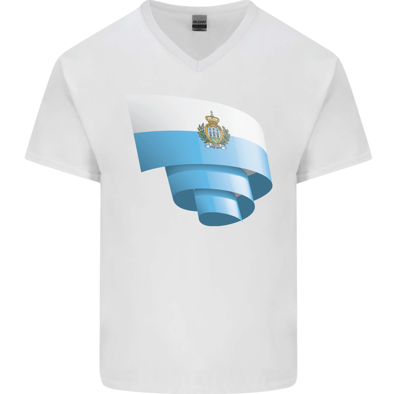 Curled San Marino Flag Sammarinese Day Football Mens V-Neck Cotton T-Shirt White