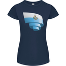 Curled San Marino Flag Sammarinese Day Football Womens Petite Cut T-Shirt Navy Blue