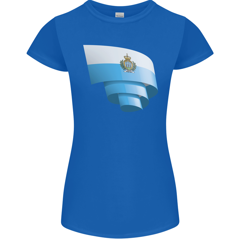 Curled San Marino Flag Sammarinese Day Football Womens Petite Cut T-Shirt Royal Blue