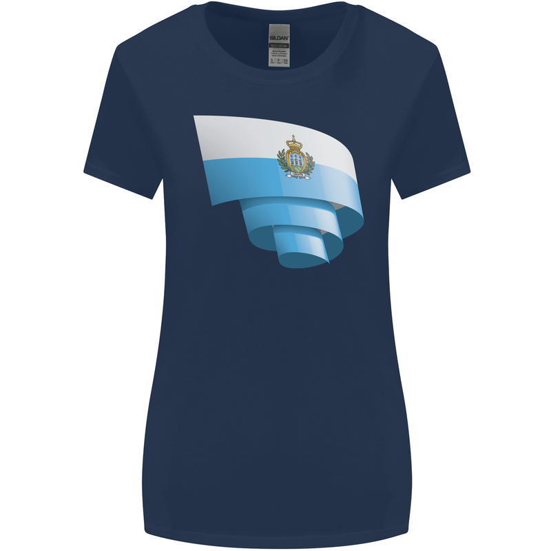 Curled San Marino Flag Sammarinese Day Football Womens Wider Cut T-Shirt Navy Blue