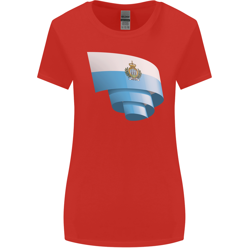 Curled San Marino Flag Sammarinese Day Football Womens Wider Cut T-Shirt Red