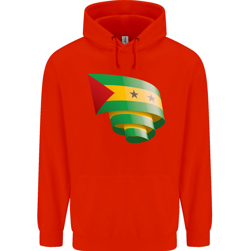 Curled Sao Tome and Principe Flag Day Football Childrens Kids Hoodie Bright Red