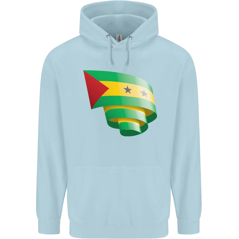 Curled Sao Tome and Principe Flag Day Football Childrens Kids Hoodie Light Blue