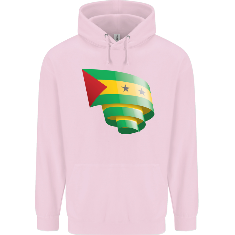 Curled Sao Tome and Principe Flag Day Football Childrens Kids Hoodie Light Pink