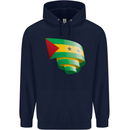 Curled Sao Tome and Principe Flag Day Football Childrens Kids Hoodie Navy Blue