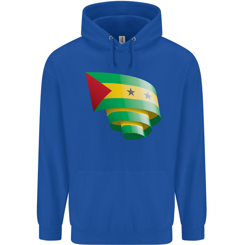 Curled Sao Tome and Principe Flag Day Football Childrens Kids Hoodie Royal Blue