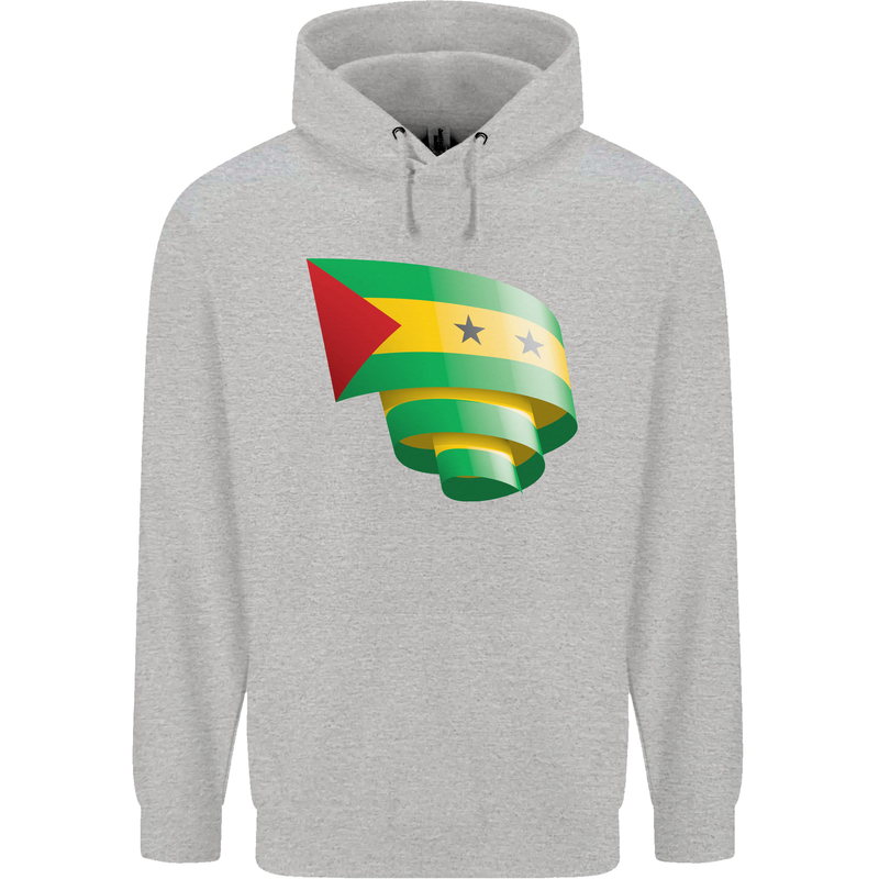 Curled Sao Tome and Principe Flag Day Football Childrens Kids Hoodie Sports Grey