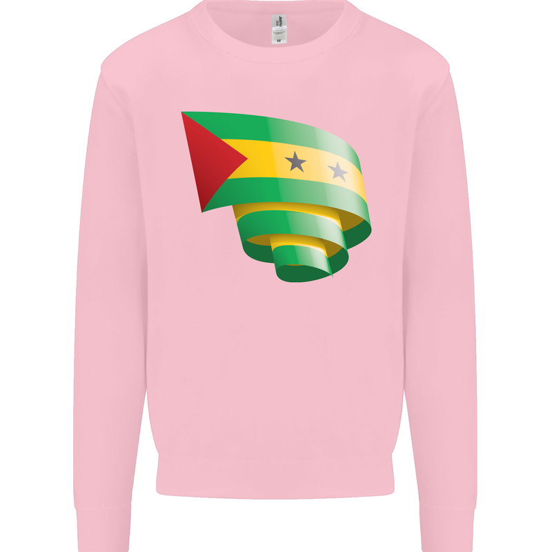 Curled Sao Tome and Principe Flag Day Football Kids Sweatshirt Jumper Light Pink