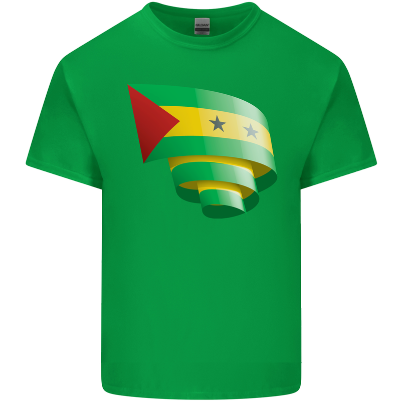 Curled Sao Tome and Principe Flag Day Football Kids T-Shirt Childrens Irish Green